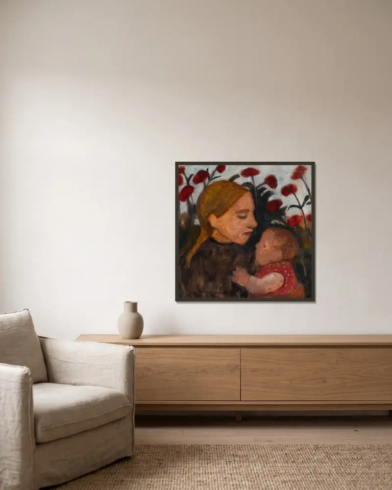 Girl with child av Paula Modersohn-Becker inramad på en vägg