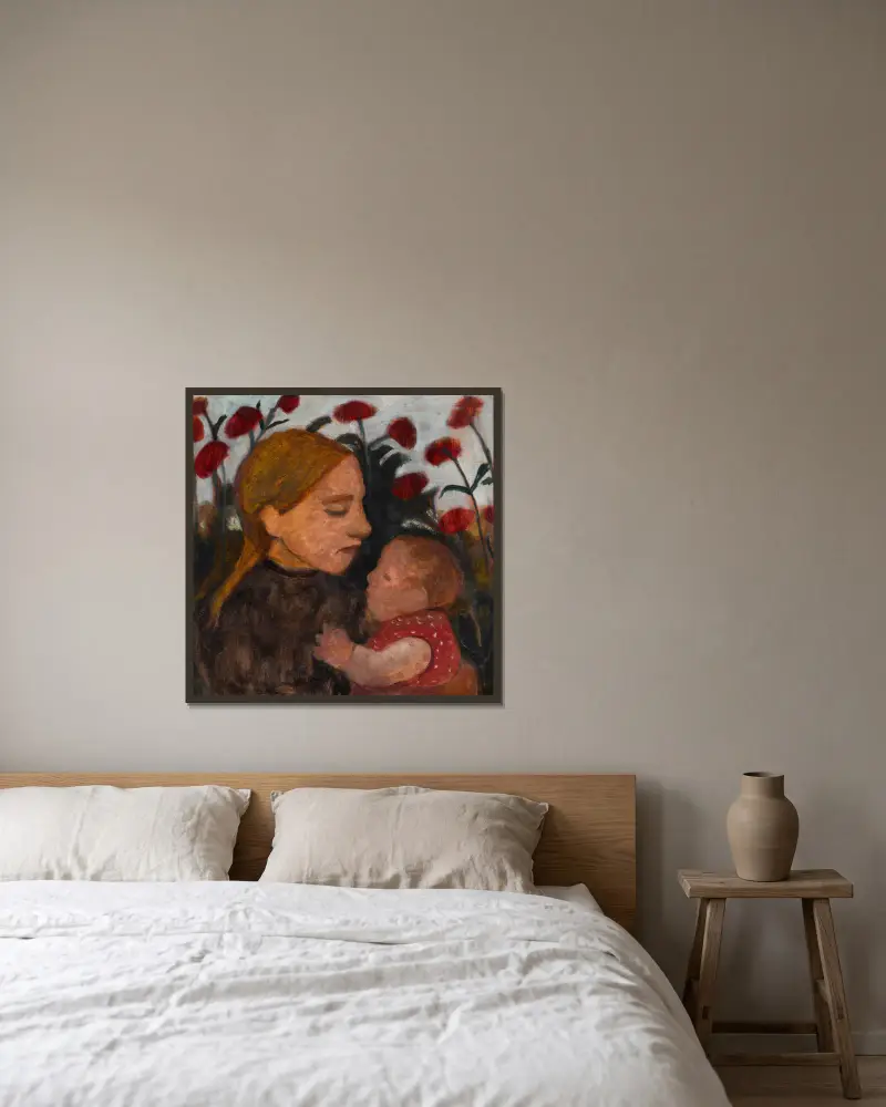 Girl with child av Paula Modersohn-Becker inramad på en vägg