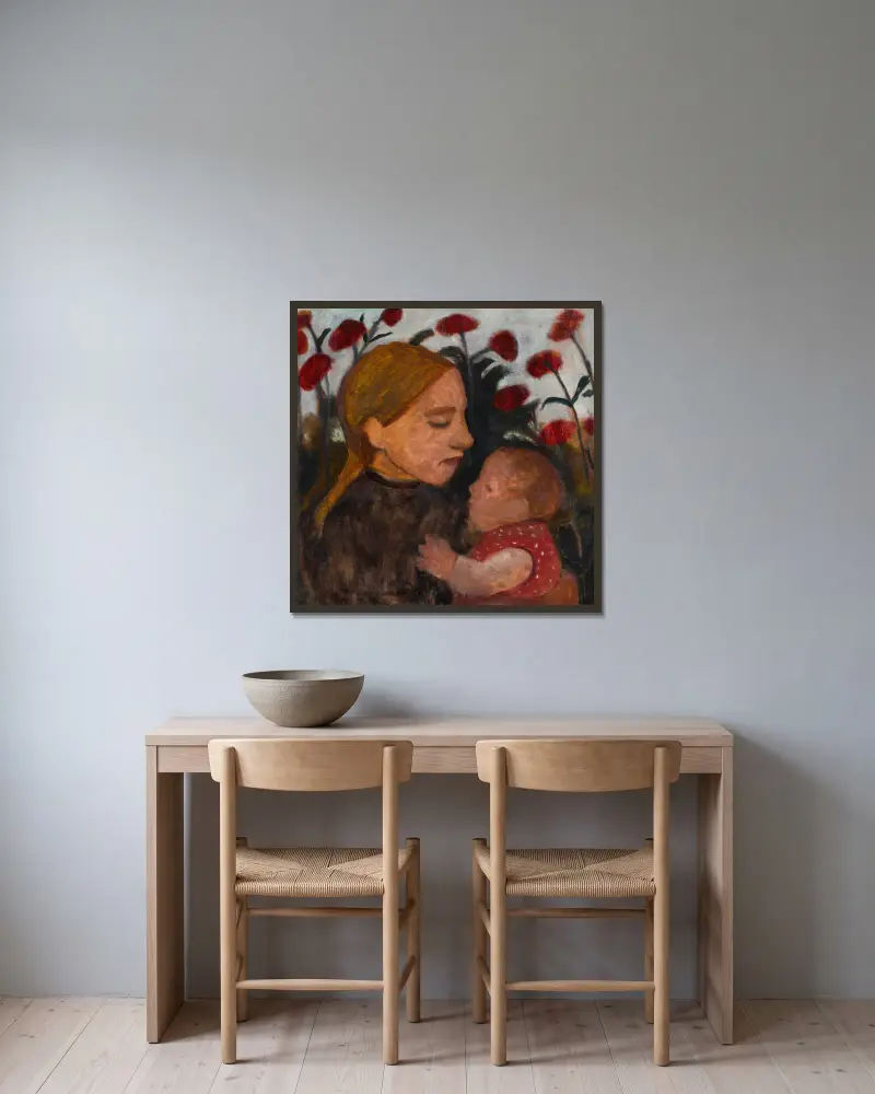 Girl with child av Paula Modersohn-Becker inramad på en vägg