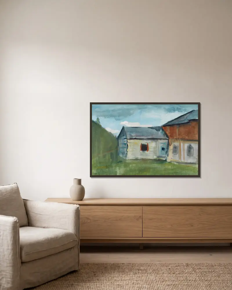 Häuser von Paula Modersohn-Becker gerahmt an einer Wand