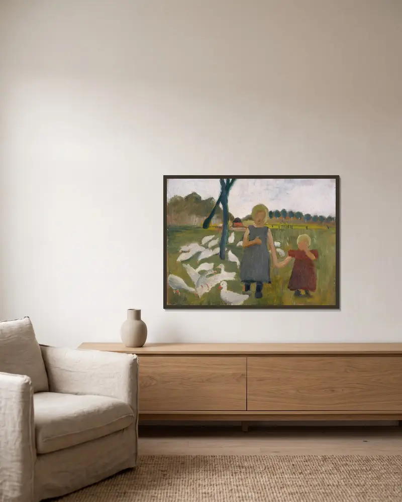 Děti s husami, Paula Modersohn-Becker v rámu na stěně