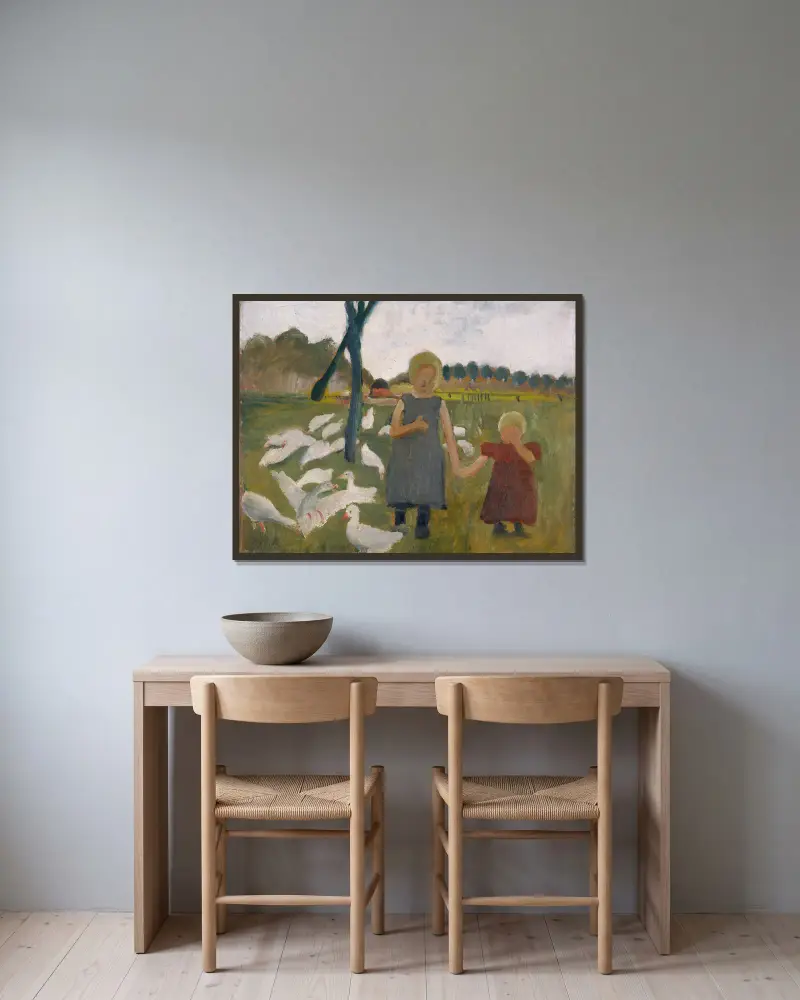 Děti s husami, Paula Modersohn-Becker v rámu na stěně
