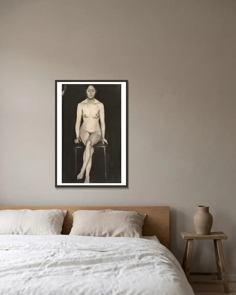 Sedící ženský akt, Paula Modersohn-Becker v rámu na stěně