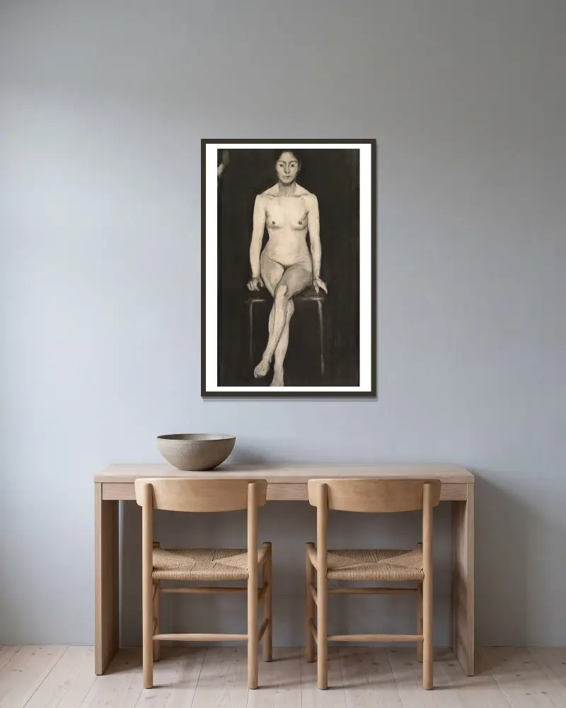 Sedící ženský akt, Paula Modersohn-Becker v rámu na stěně