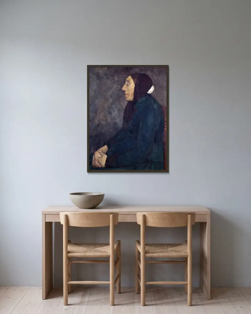 Sitting Old Peasant Woman av Paula Modersohn-Becker inramad på en vägg