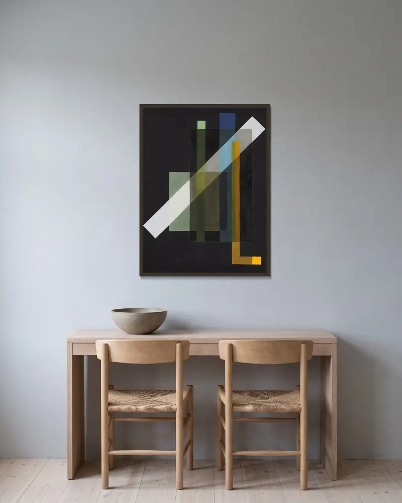 Konstrukce, 1924, László Moholy-Nagy v rámu na stěně