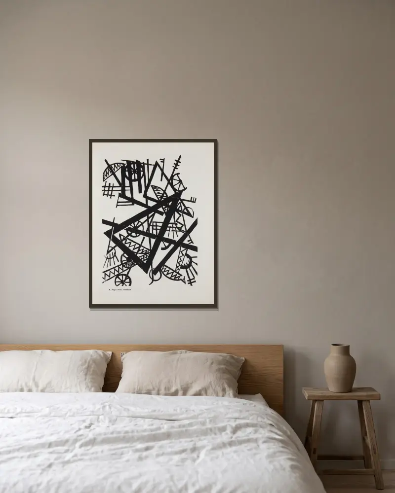 Fametszet von László Moholy-Nagy gerahmt an einer Wand