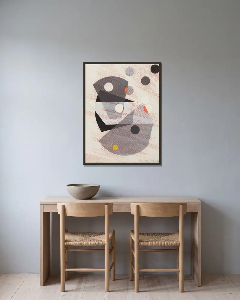 Grey Overlappings av László Moholy-Nagy inramad på en vägg