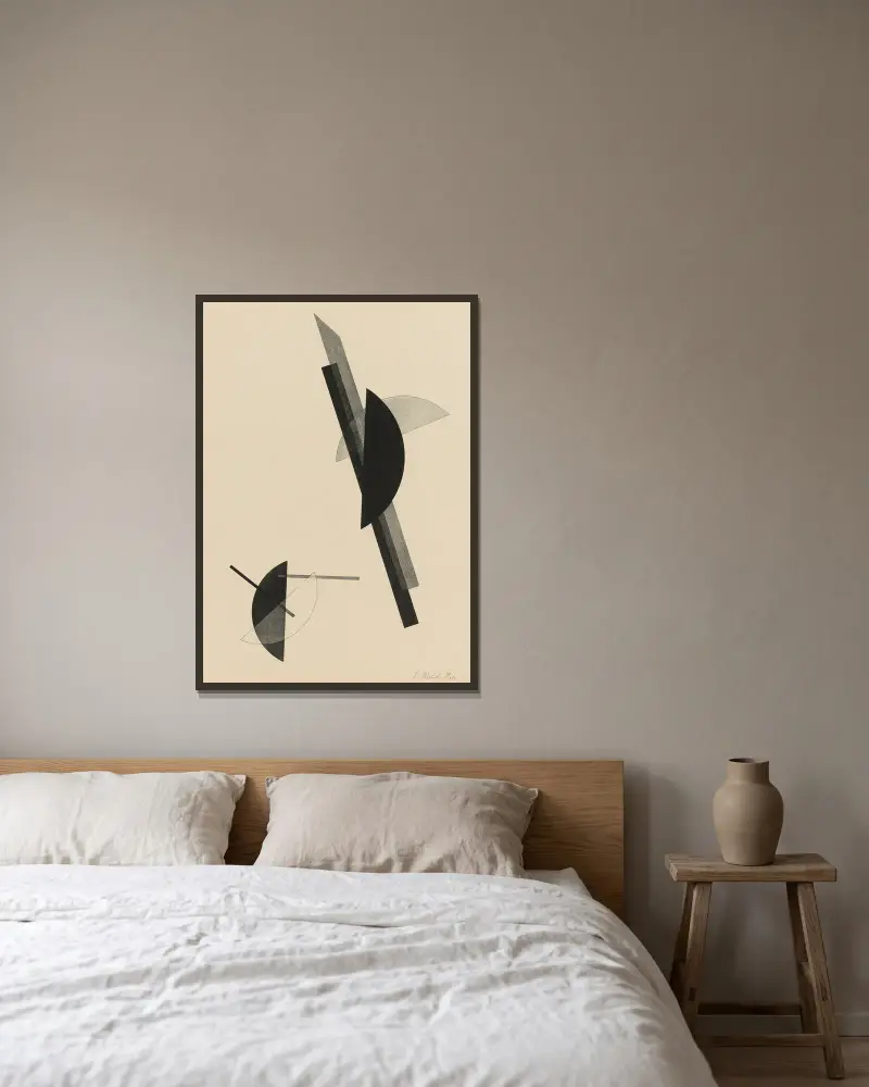 Kestnermappe; Komposition (eine Platte), 1922 – Nr. 2 von László Moholy-Nagy gerahmt an einer Wand