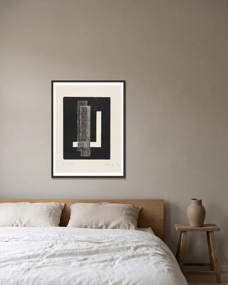 Ohne Titel av László Moholy-Nagy inramad på en vägg