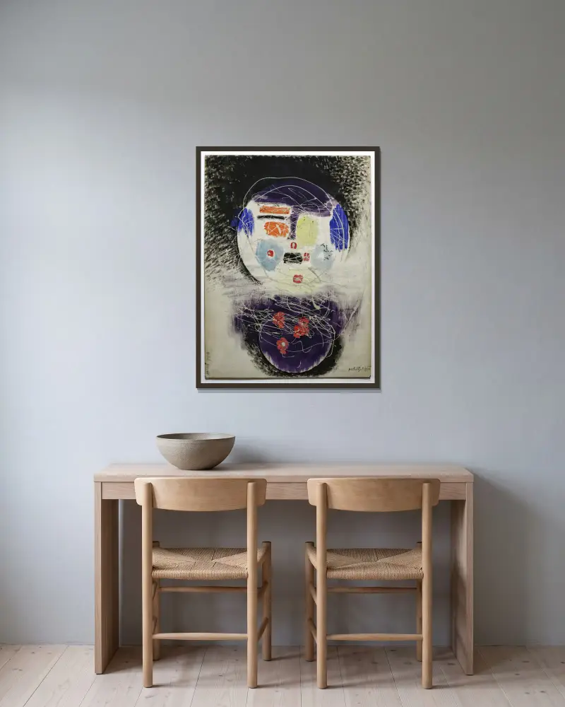 Space Construction av László Moholy-Nagy inramad på en vägg