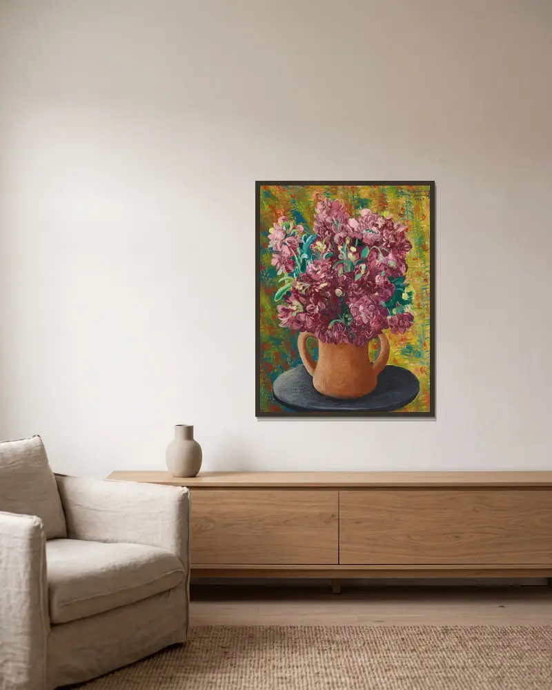 Bouquet de giroflées av Moïse Kisling inramad på en vägg