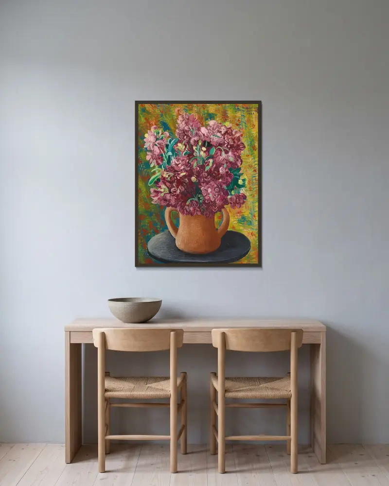 Bouquet de giroflées av Moïse Kisling inramad på en vägg