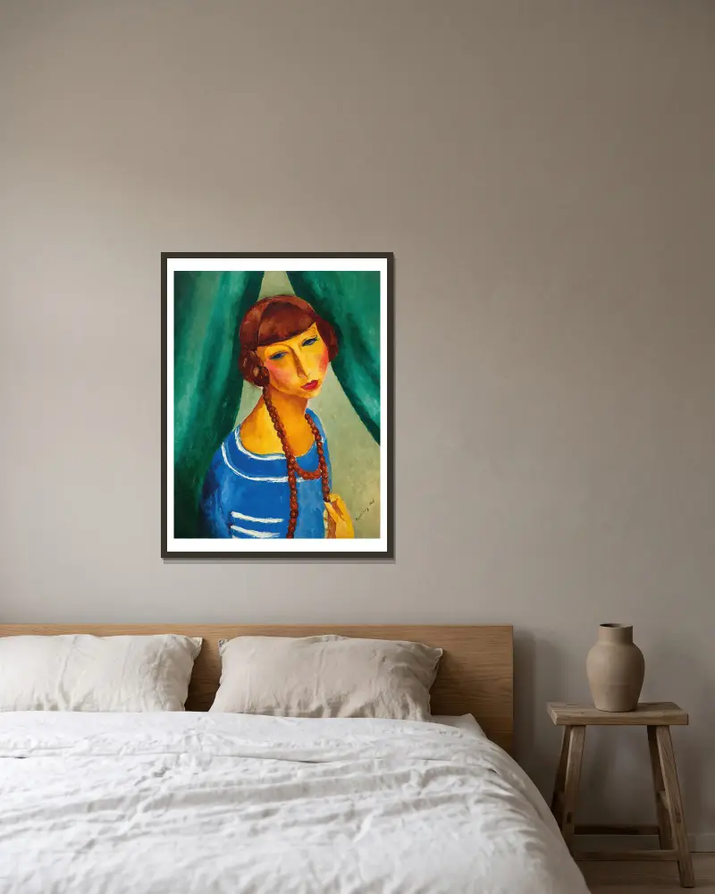 Porträtt av Marguerite Gros, syster till fru Renée Kisling av Moïse Kisling inramad på en vägg