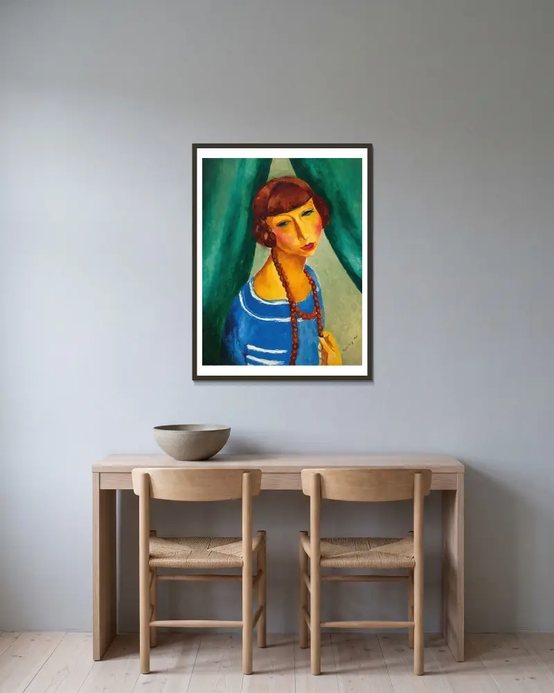 Porträtt av Marguerite Gros, syster till fru Renée Kisling av Moïse Kisling inramad på en vägg