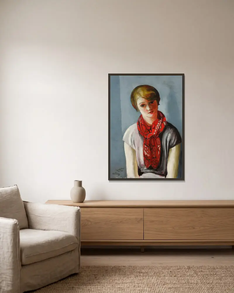 Porträt eines jungen Mädchens von Moïse Kisling gerahmt an einer Wand