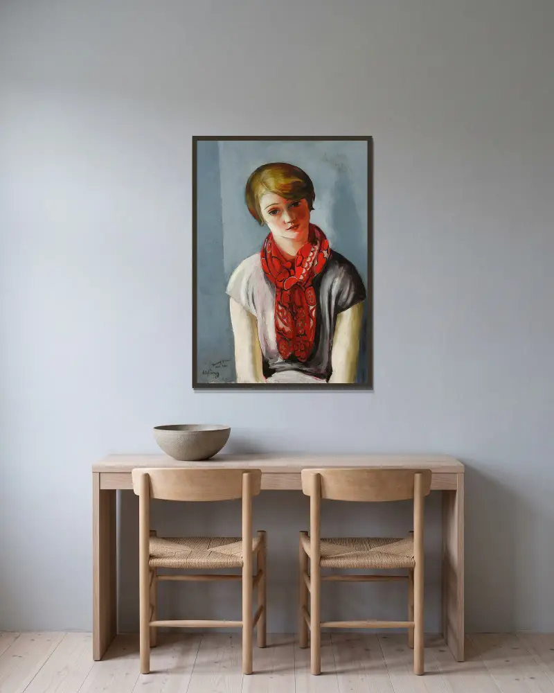 Porträt eines jungen Mädchens von Moïse Kisling gerahmt an einer Wand