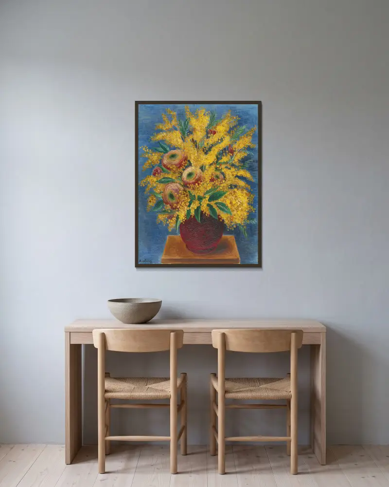 Roses et Mimosas av Moïse Kisling inramad på en vägg