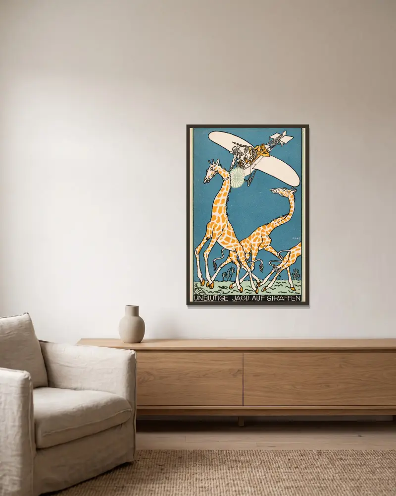 Nr. 339: Blodlös giraffjakt av Moriz Jung inramad på en vägg