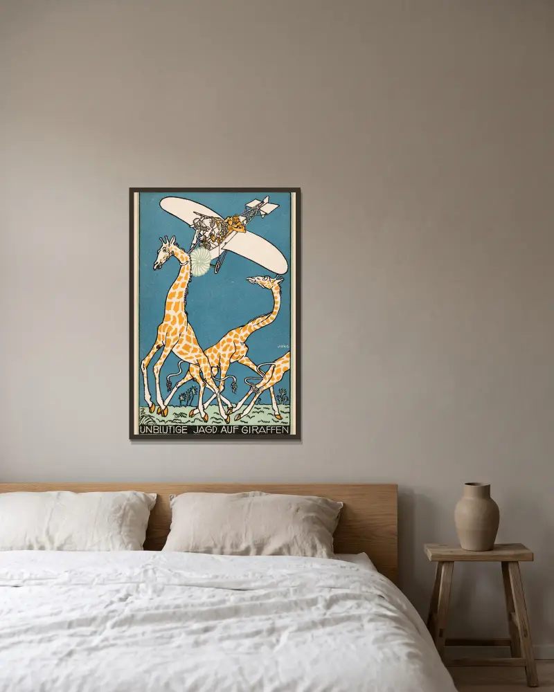 Nr. 339: Blodlös giraffjakt av Moriz Jung inramad på en vägg