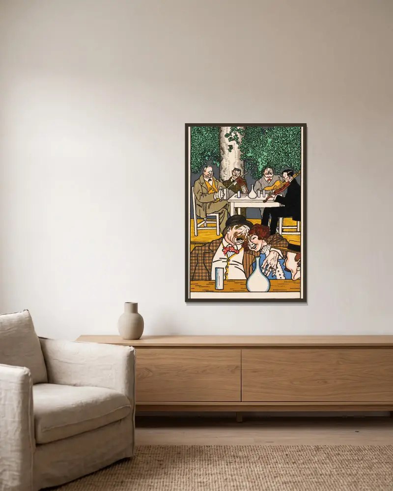Nr. 512: At the Heuriger (Beim Heurigen) av Moriz Jung inramad på en vägg