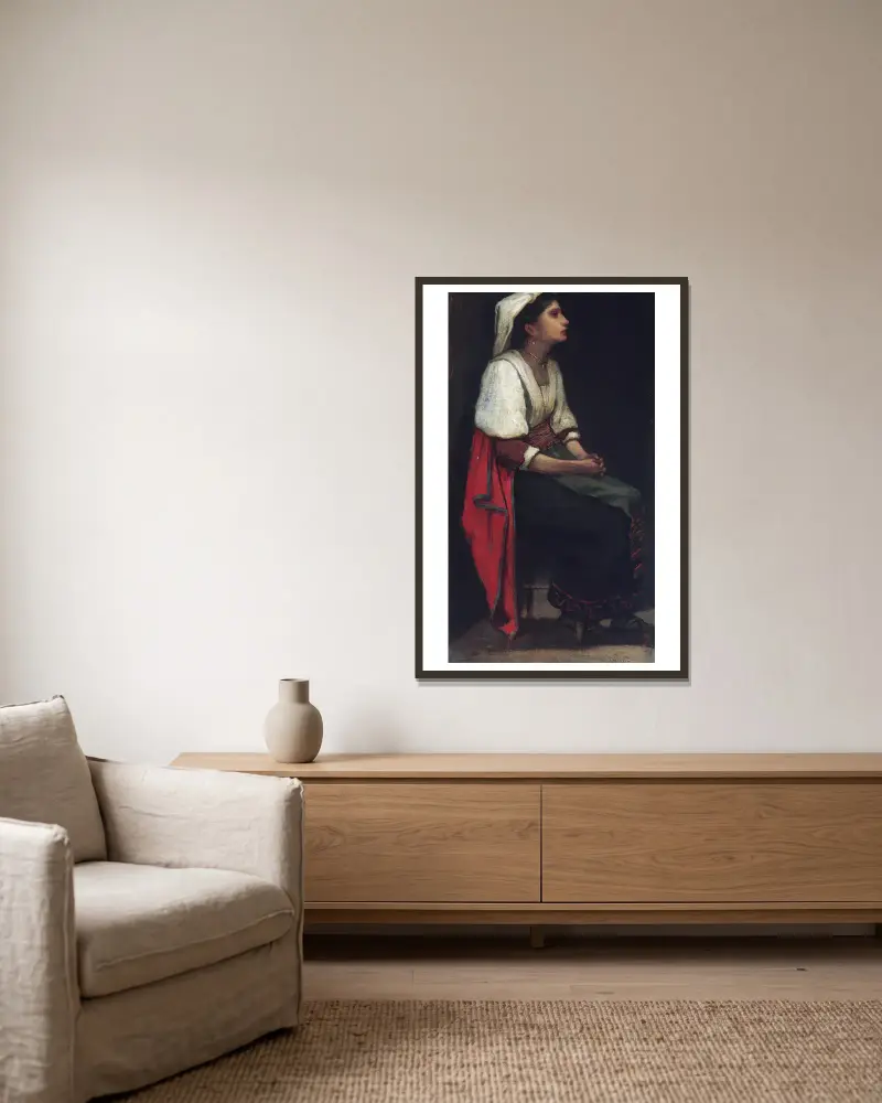 Italienisches Mädchen von William Morris Hunt gerahmt an einer Wand