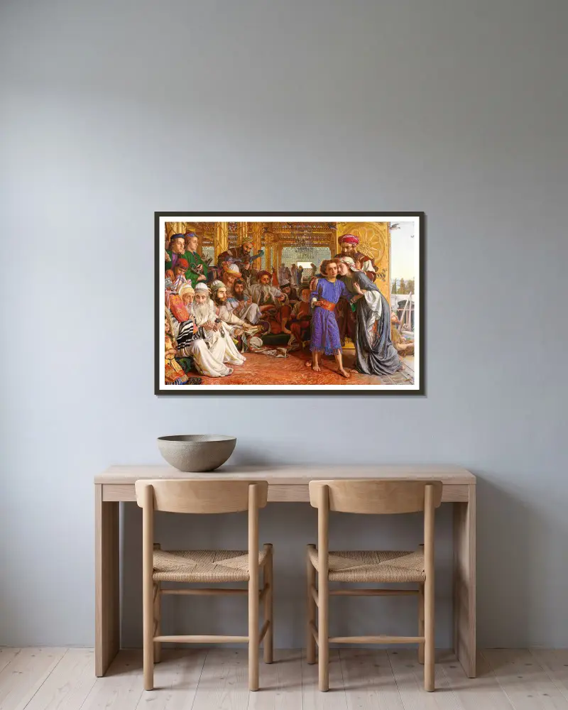 Frälsaren återfunnen i templet av William Morris Hunt inramad på en vägg