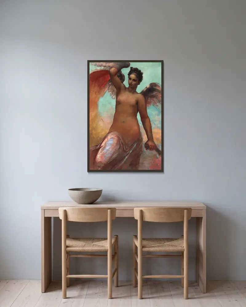 Winged Fortune av William Morris Hunt inramad på en vägg