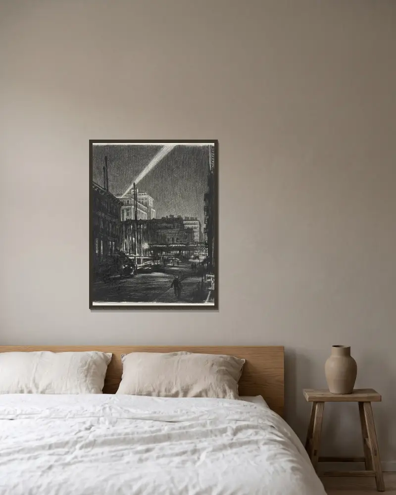 New York Night av Muirhead Bone inramad på en vägg