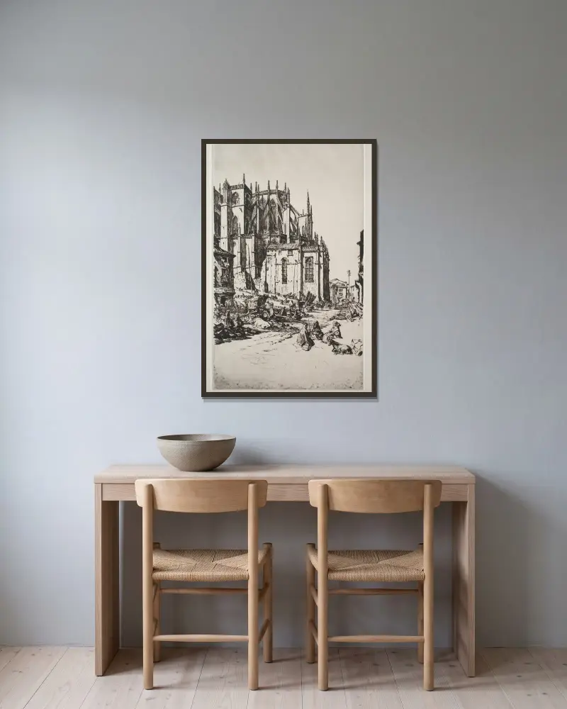 Study for Leon Apse av Muirhead Bone inramad på en vägg