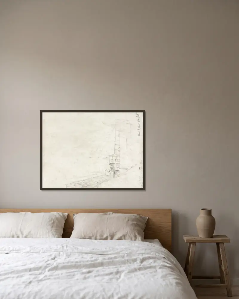 Study for New York Night av Muirhead Bone inramad på en vägg
