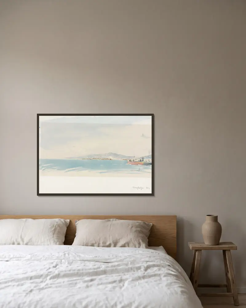 Trafalgar Bay, Spain av Muirhead Bone inramad på en vägg