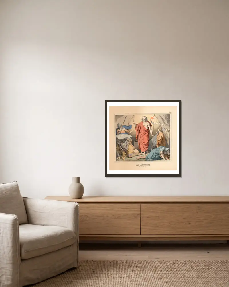 Jesu Auferstehung von Johann Nepomuk Heinemann gerahmt an einer Wand