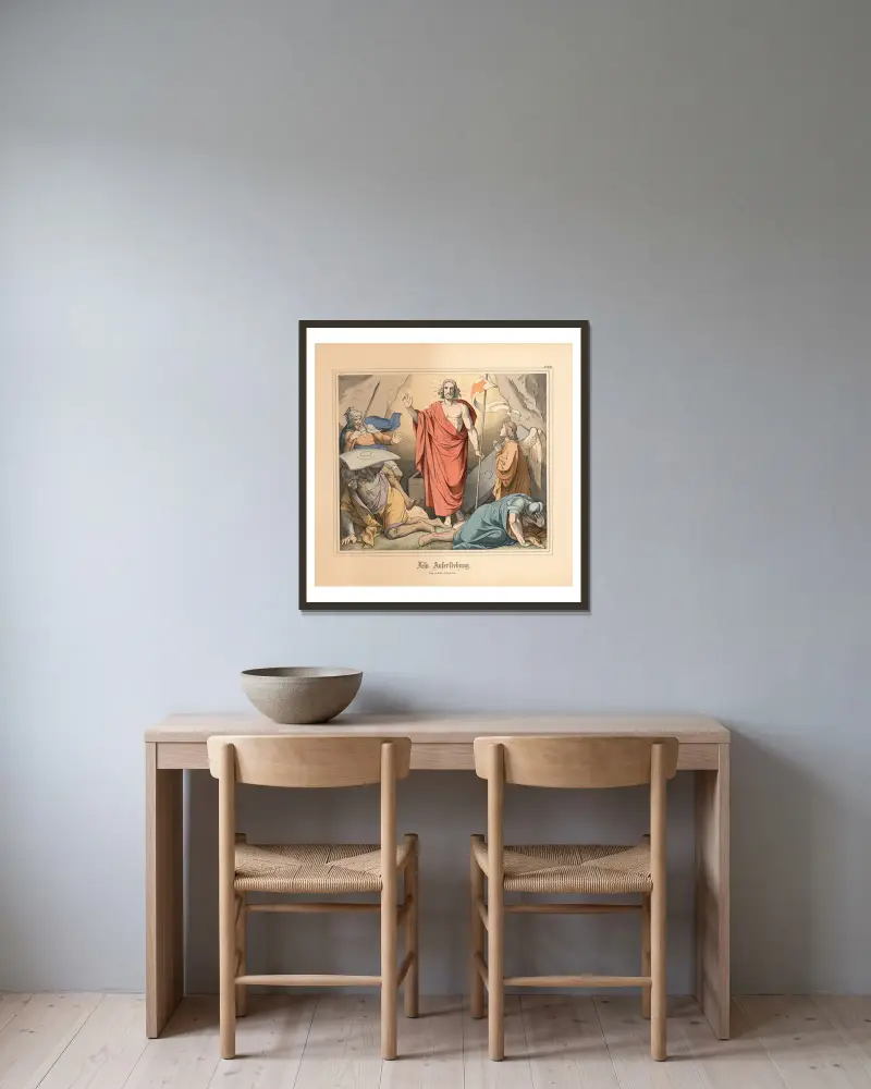 Jesu Auferstehung von Johann Nepomuk Heinemann gerahmt an einer Wand