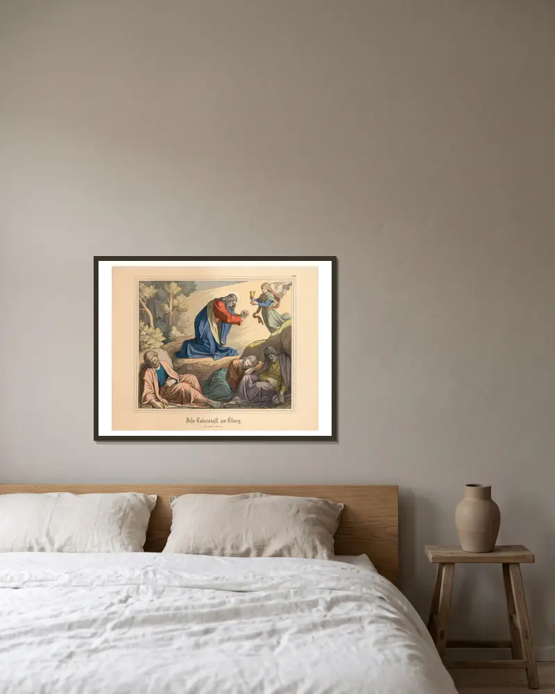 Jesu dödsångest på Oljeberget av Johann Nepomuk Heinemann inramad på en vägg