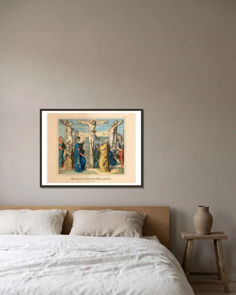 Jesus spricht die sieben letzten Worte und stirbt von Johann Nepomuk Heinemann gerahmt an einer Wand
