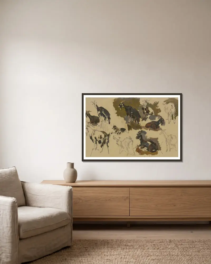 Elf Ziegen von Johann Nepomuk Rauch gerahmt an einer Wand