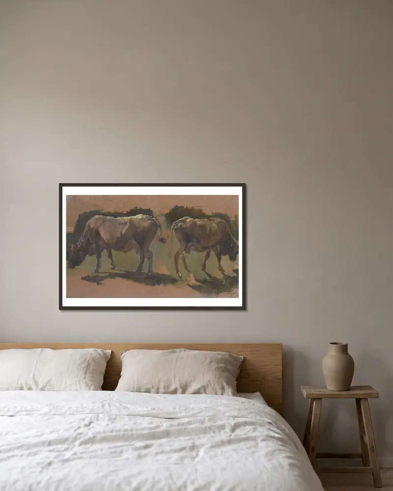 Two cows in Albano av Johann Nepomuk Rauch inramad på en vägg