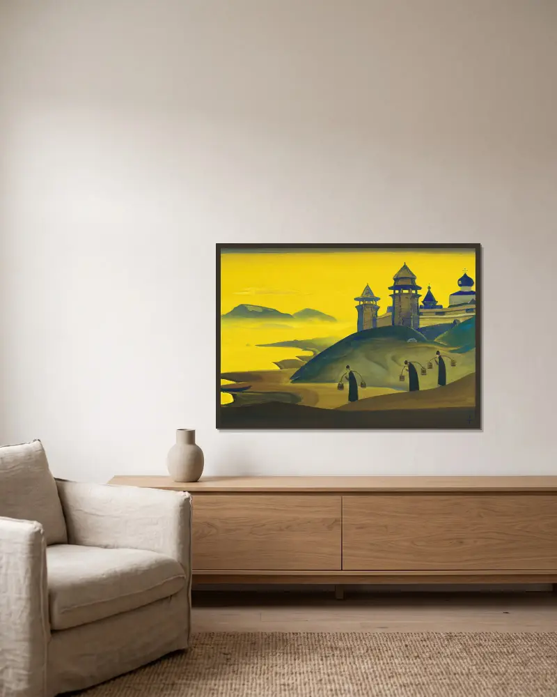 Och vi försöker. Ur serien Sancta av Nicholas Roerich inramad på en vägg