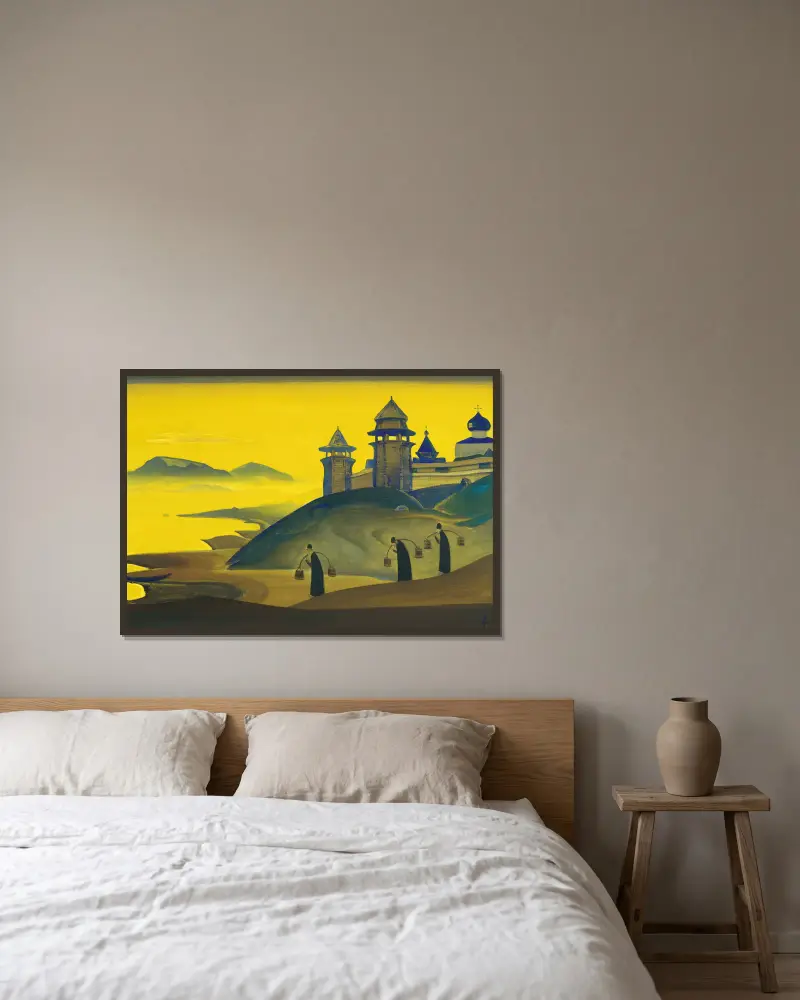Och vi försöker. Ur serien Sancta av Nicholas Roerich inramad på en vägg