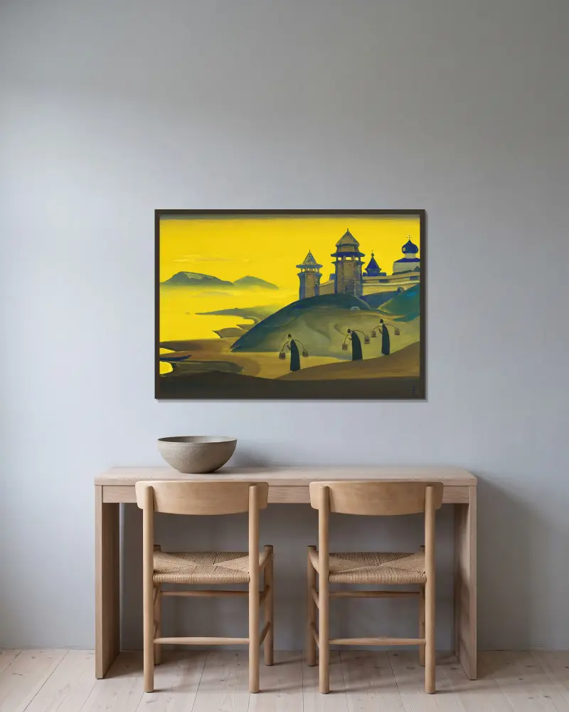 Och vi försöker. Ur serien Sancta av Nicholas Roerich inramad på en vägg