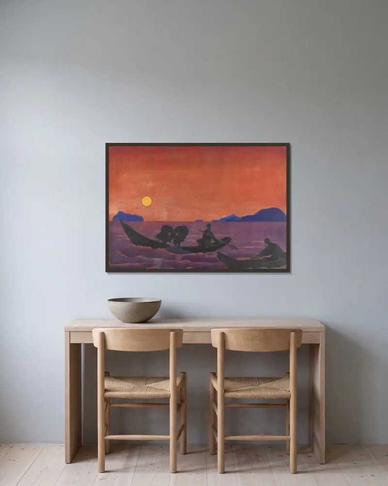 Och vi fortsätter att fiska. Ur serien Sancta av Nicholas Roerich inramad på en vägg