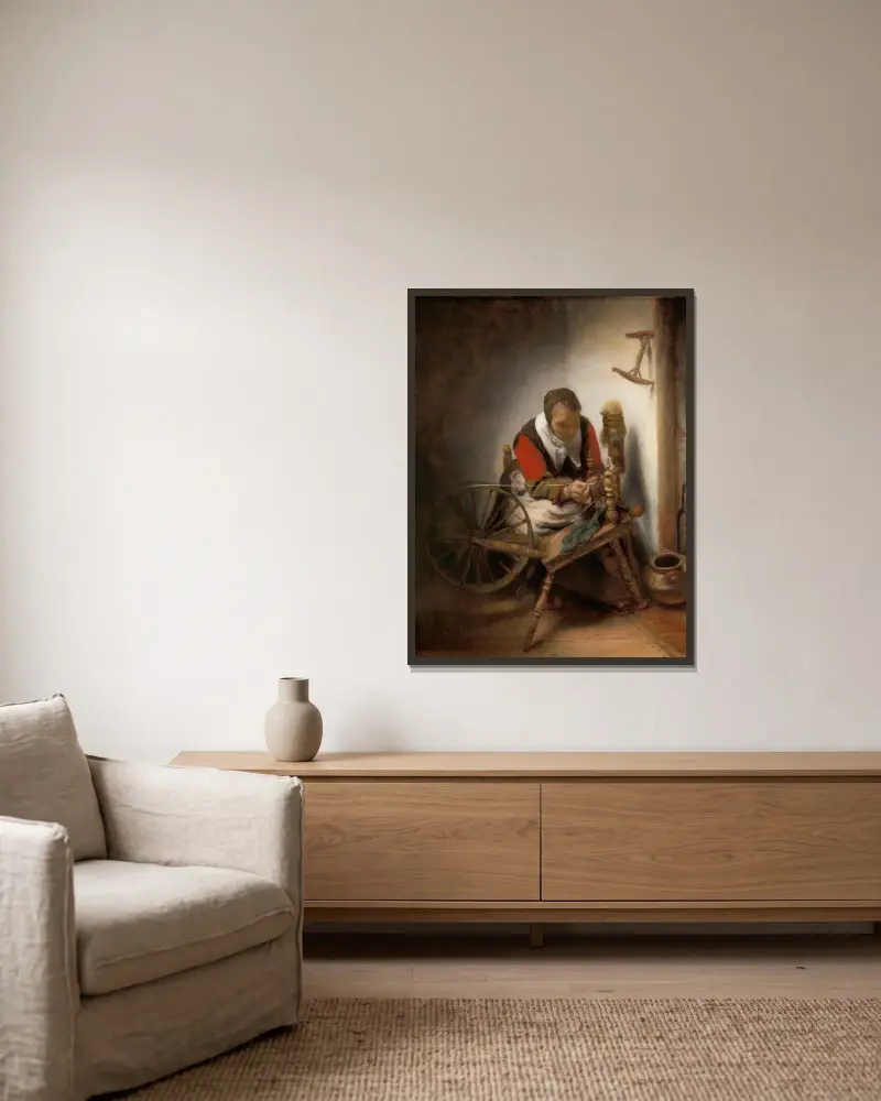 Prządki, Nicolaes Maes w ramie na ścianie