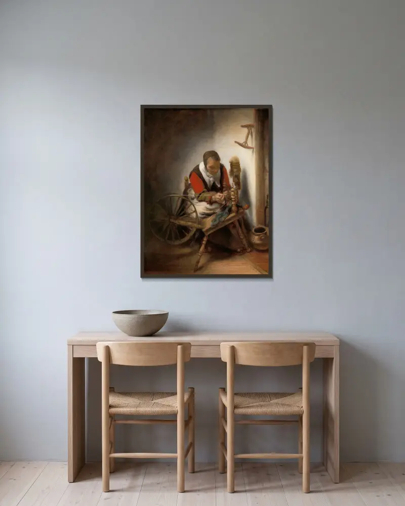 Prządki, Nicolaes Maes w ramie na ścianie