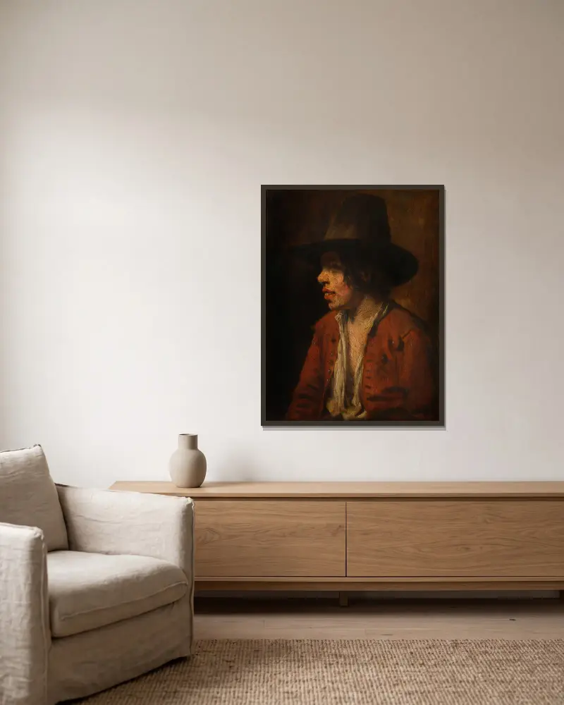 Fisherboy av Nicolaes Maes inramad på en vägg
