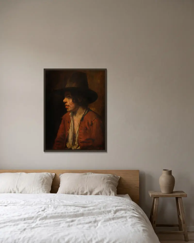 Fisherboy av Nicolaes Maes inramad på en vägg