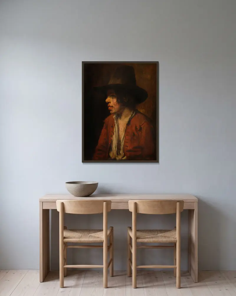 Fisherboy av Nicolaes Maes inramad på en vägg