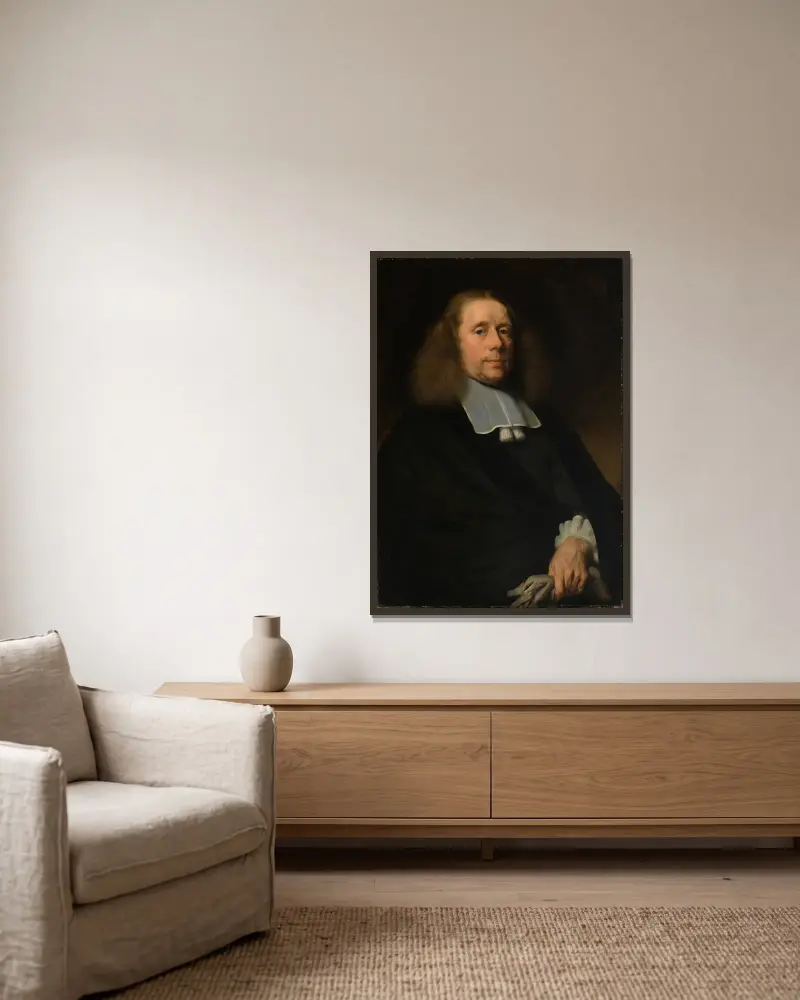 Male portrait av Nicolaes Maes inramad på en vägg