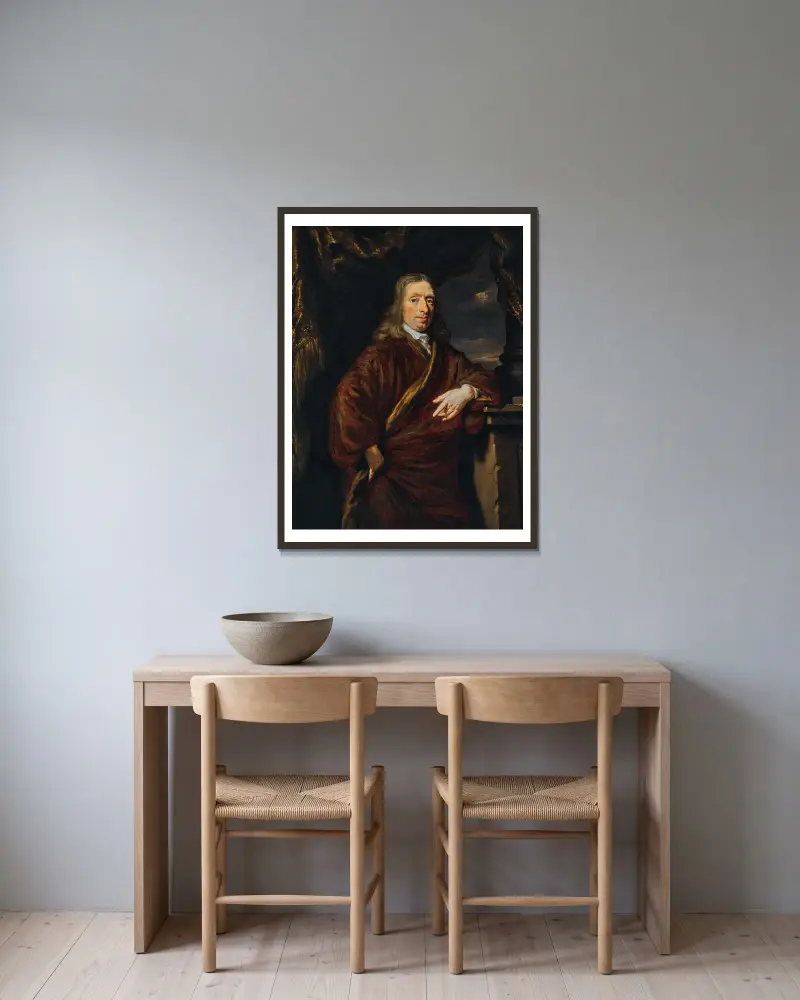 Bildnis eines Herrn – Nr. 1 von Nicolaes Maes gerahmt an einer Wand