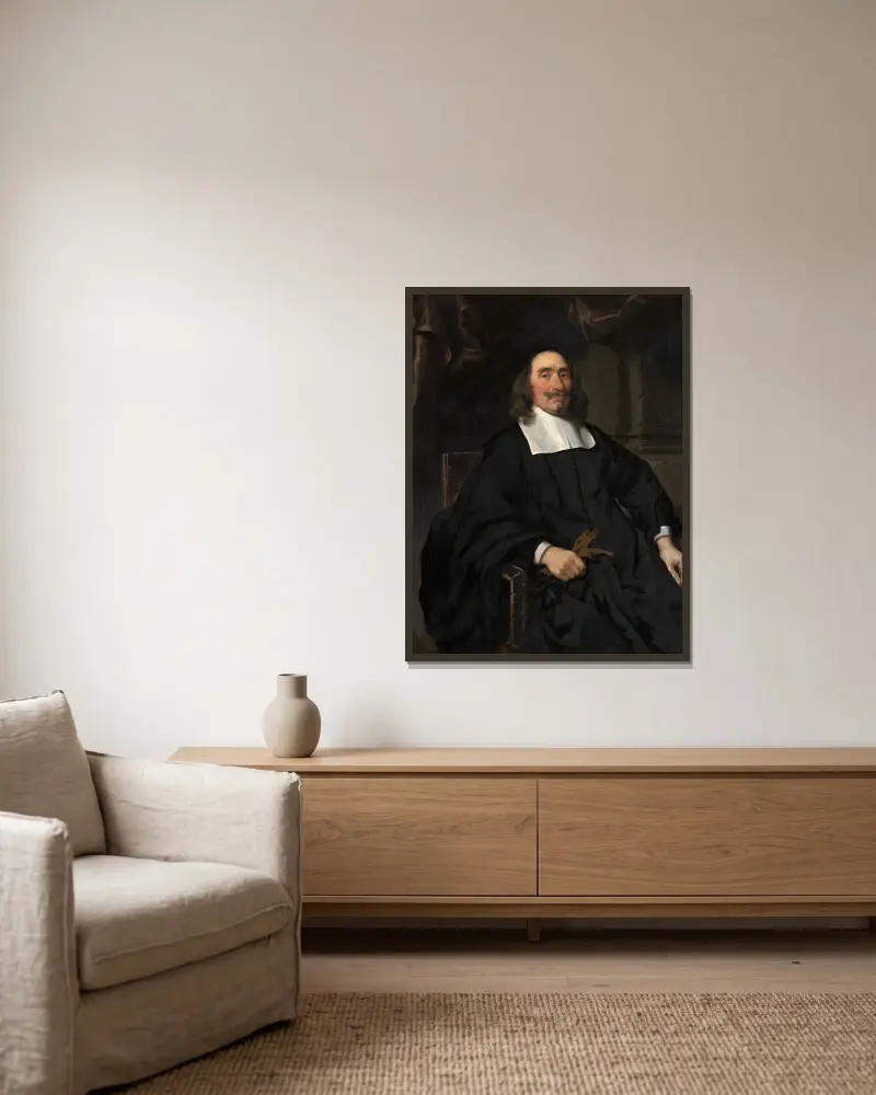 Porträt eines Gentleman, 1671 von Nicolaes Maes gerahmt an einer Wand